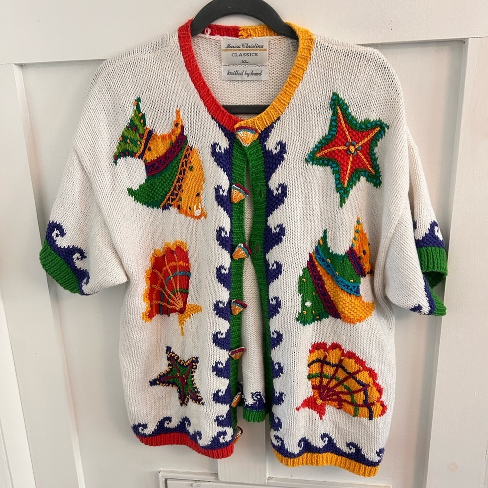 Marisa Christina Multicolor Knit fish and shell summer cardigan Sweater